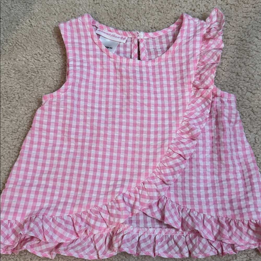 ❤️3 for $10! Bonnie Jean Pink Gingham Top with Ruffle